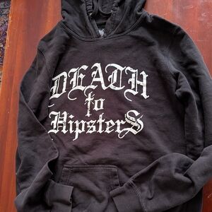 Metal Mulisha Black Hoodie with White Gothic 'Death to Hipsters' Graphic